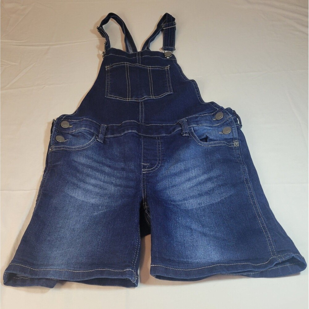 Vigoss XL Shortalls Girls Dark Wash Blue Denim Stretch Bib Pocket Overalls Short